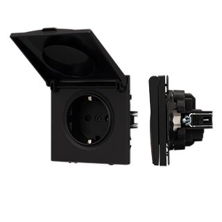Механизм розетки влагозащищённый SCT-NOBE-MCP-SFPL-BK (230V, 16A) (Arlight, Черный оникс)