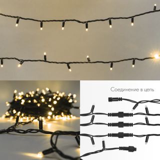 Гирлянда Нить (дюраплей) 20м, с эффектом мерцания, черный каучук, 24В, цвет Тёплый белый  (нужен тра